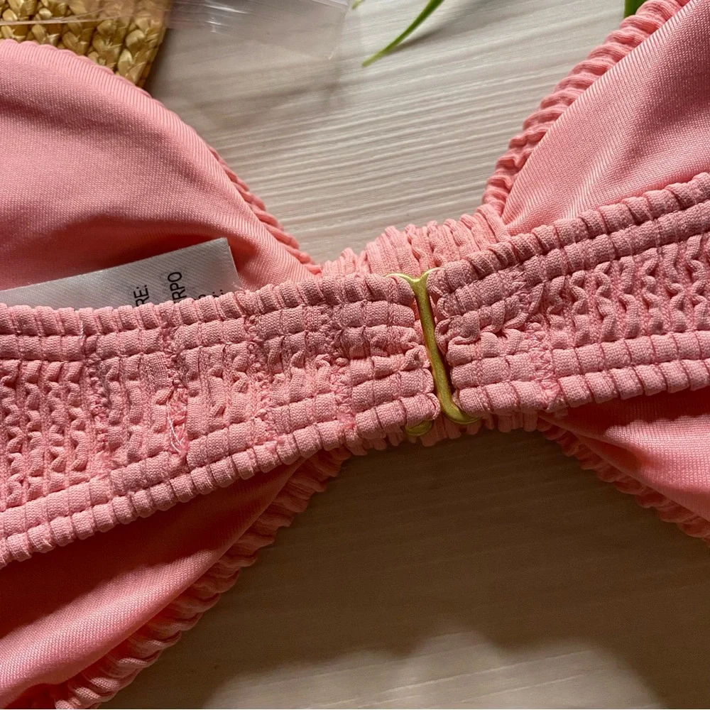 Billabong 🌸 Baby Pink Textured Strapless Bandeau Knot Bikini Top